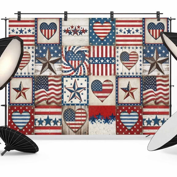 10x8ft Photo Backdrop, 4th of July Plaid Soft Polyester Backdrop Curtains Photography Backdrops, Vintage USA Flag Star Checkered Brushed Background for Photoshoots Studio Video Portrait Parties