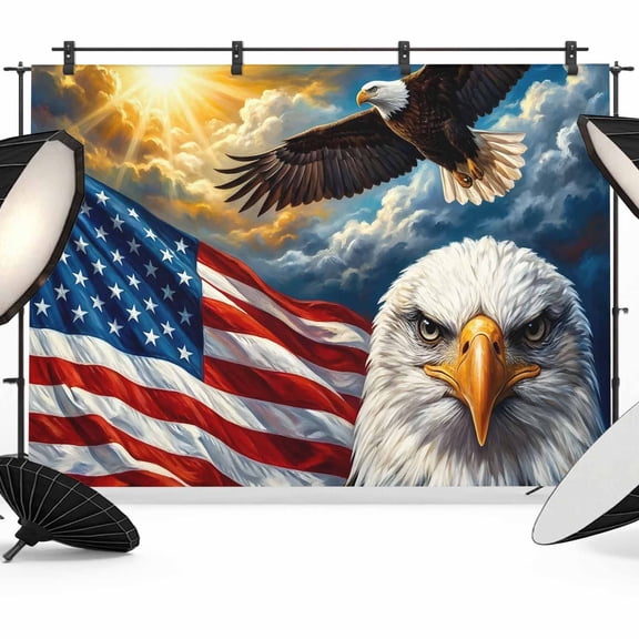 10x8ft Photo Backdrop, 4th of July Soft Polyester Backdrop Curtains Photography Backdrops, Eagle American Flag Independence Day Brushed Background for Photoshoots Studio Video Portrait Parties