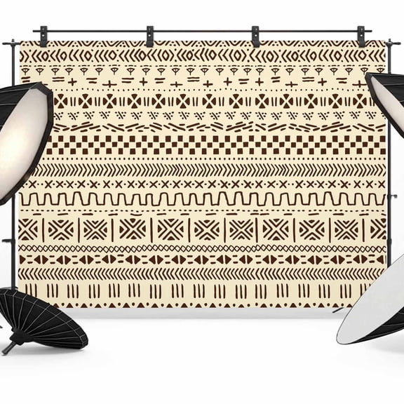 10x8ft Photo Backdrop, Abstract Boho Soft Polyester Backdrop Curtains Photography Backdrops, Modern African Ethnic Geometric Beige Brushed Background for Photoshoots Studio Video Portrait Parties