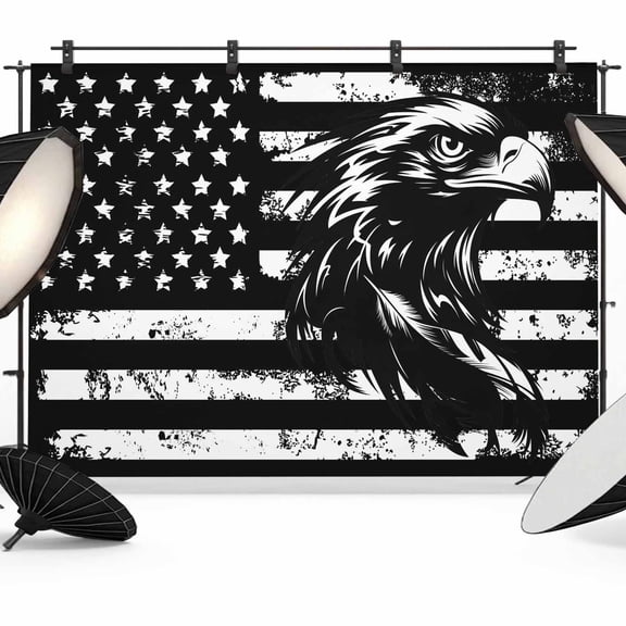 10x8ft Photo Backdrop, American Flag Soft Polyester Backdrop Curtains Photography Backdrops, Black US Flag Eagle Brushed Background for Photoshoots Studio Video Portrait Parties