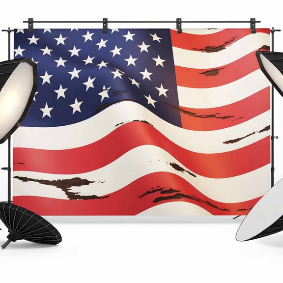 10x8ft Photo Backdrop, American Flag Soft Polyester Backdrop Curtains Photography Backdrops, Red Blue USA Flag Brushed Background for Photoshoots Studio Video Portrait Parties