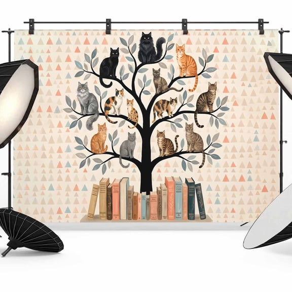 10x8ft Photo Backdrop, Animal Fantasy Soft Polyester Backdrop Curtains Photography Backdrops, Cat Library Vintage Black Brown Portrait Brushed Background for Photoshoots Studio Video Portrait Parties