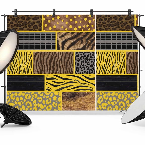 10x8ft Photo Backdrop, Animal Fur Print Soft Polyester Backdrop Curtains Photography Backdrops, Yellow Grey Giraffe Zebra Striped Abstract Brushed Background for Photoshoots Studio Video Portrait