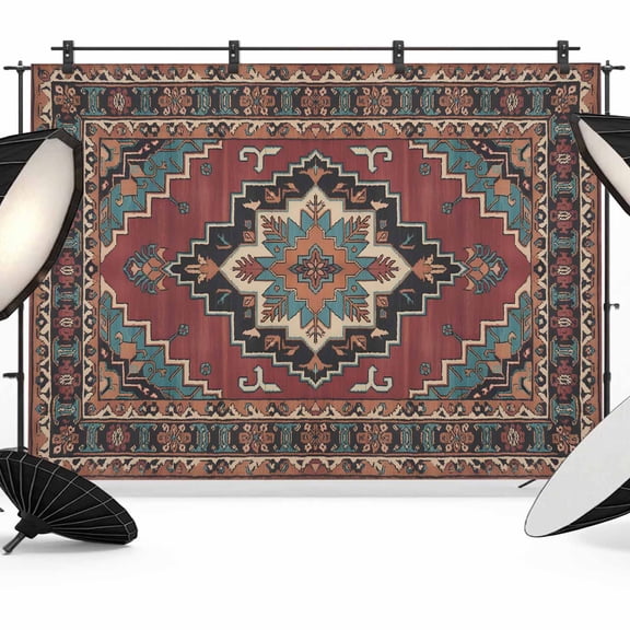 10x8ft Photo Backdrop, Aztec Southwest Soft Polyester Backdrop Curtains Photography Backdrops, Red Brown Boho Chic Abstract Geometric Brushed Background for Photoshoots Studio Video Portrait Parties