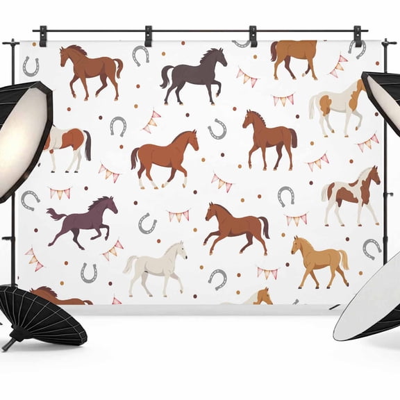 10x8ft Photo Backdrop, Beige Brown Horses Soft Polyester Backdrop Curtains Photography Backdrops, Horseshoes Farmhouse Abstract Art Brushed Background for Photoshoots Studio Video Portrait Parties