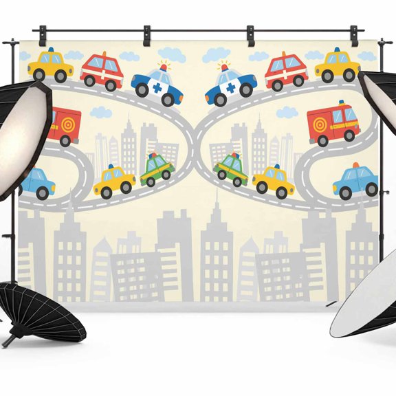 10x8ft Photo Backdrop, Beige Childlike Fun Soft Polyester Backdrop Curtains Photography Backdrops, Abstract Modern City Car Silhouette Brushed Background for Photoshoots Studio Video Portrait Parties