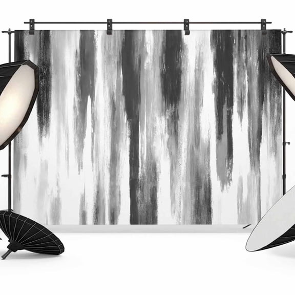 10x8ft Photo Backdrop, Black Gray White Soft Polyester Backdrop Curtains Photography Backdrops, Vintage Rustic Abstract Ombre Aesthetic Brushed Background for Photoshoots Studio Portrait Parties