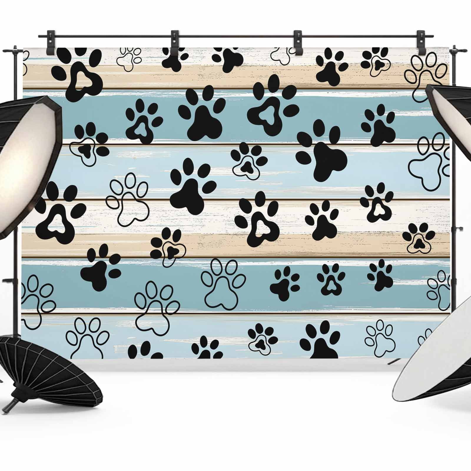 10x8ft Photo Backdrop, Blue Beige Paw Print Soft Polyester Backdrop ...