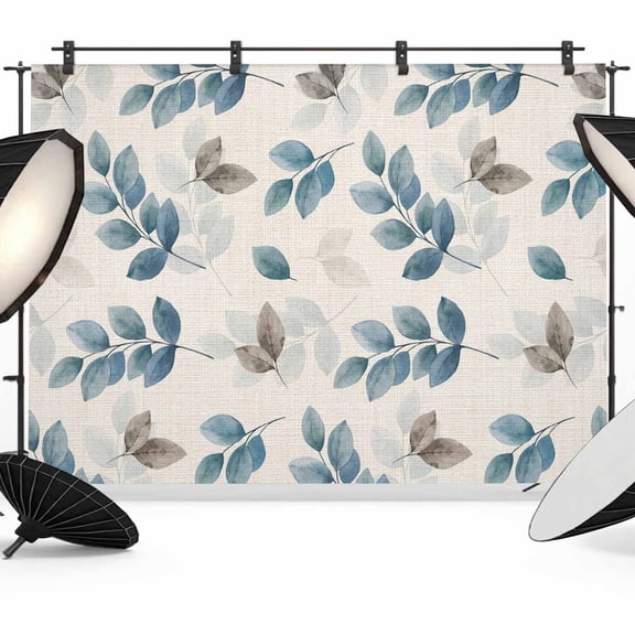 10x8ft Photo Backdrop, Blue Botanical Fall Soft Polyester Backdrop Curtains Photography Backdrops, Pastoral Maple Leaf Autumn Rustic Brushed Background for Photoshoots Studio Video Portrait Parties
