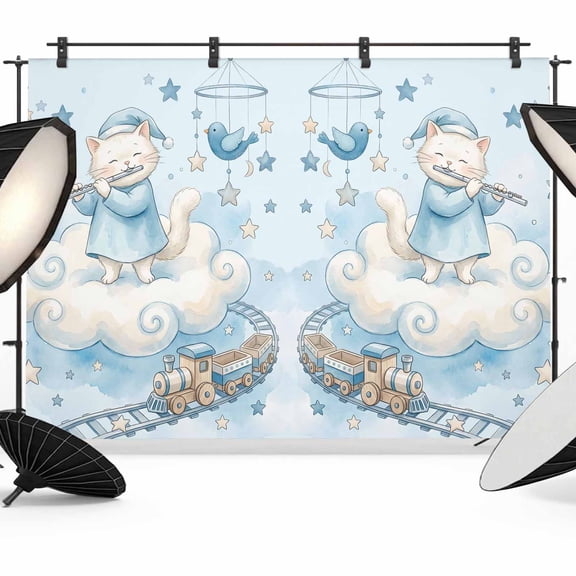 10x8ft Photo Backdrop, Blue Cartoon Cats Soft Polyester Backdrop Curtains Photography Backdrops, Cute Cats Sleeping Dreams Clouds Brushed Background for Photoshoots Studio Video Portrait Parties