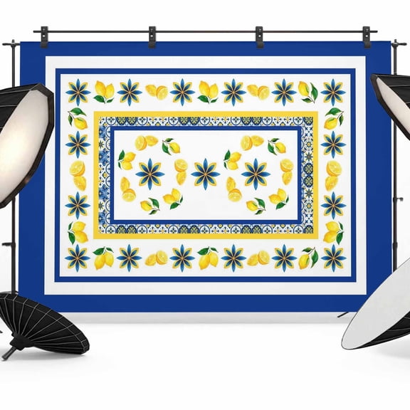 10x8ft Photo Backdrop, Blue Lemons Soft Polyester Backdrop Curtains Photography Backdrops, Summer Watercolor Italian Style Flower Brushed Background for Photoshoots Studio Video Portrait Parties