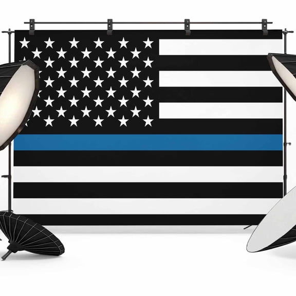 10x8ft Photo Backdrop, Blue White American Police Flag Soft Polyester Backdrop Curtains Photography Backdrops, Honoring Law Enforcement Officers Brushed Background for Photoshoots Studio Portrait