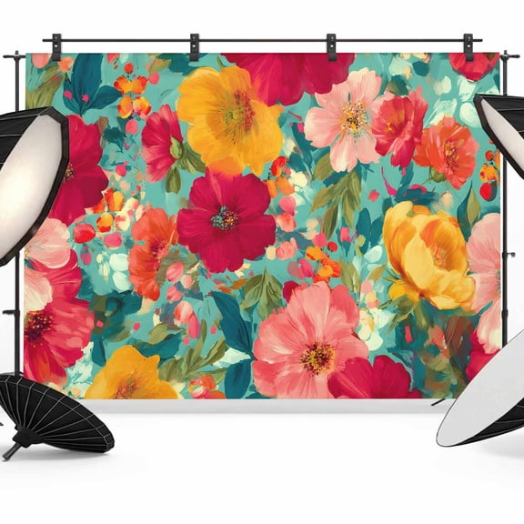 10x8ft Photo Backdrop, Bohemia Floral Soft Polyester Backdrop Curtains Photography Backdrops, Modern Rustic Poppies Flower Leaves Watercolor Brushed Background for Photoshoots Studio Video Portrait