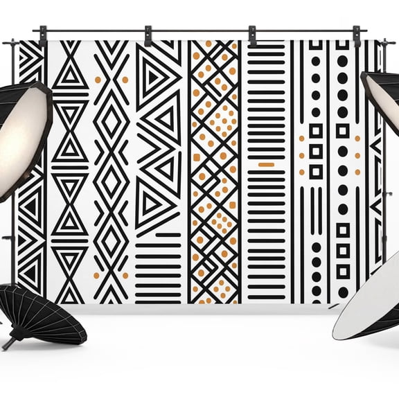 10x8ft Photo Backdrop, Bohemian Ethnic Soft Polyester Backdrop Curtains Photography Backdrops, Black Tribal Vertical Stripes Boho Graphic Brushed Background for Photoshoots Studio Video Portrait