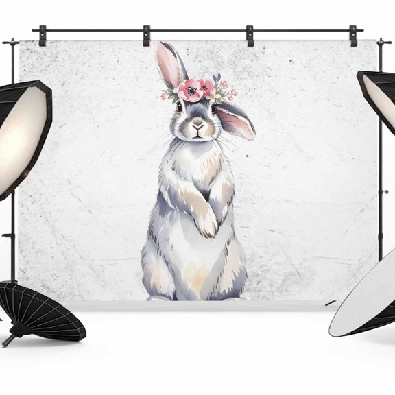10x8ft Photo Backdrop, Bunny Easter Soft Polyester Backdrop Curtains Photography Backdrops, Rabbits Farmhouse Floral Animals Brushed Background for Photoshoots Studio Video Portrait Parties