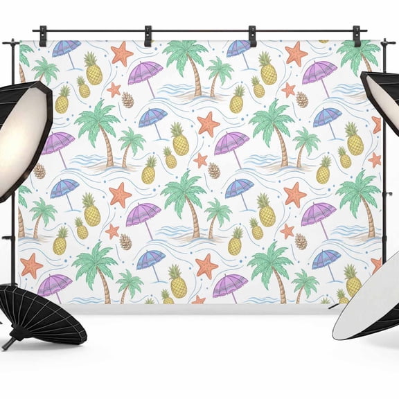 10x8ft Photo Backdrop, Cartoon Coconut Trees Soft Polyester Backdrop Curtains Photography Backdrops, Summer Tropical Plants Purple Green Brushed Background for Photoshoots Studio Video Portrait Party