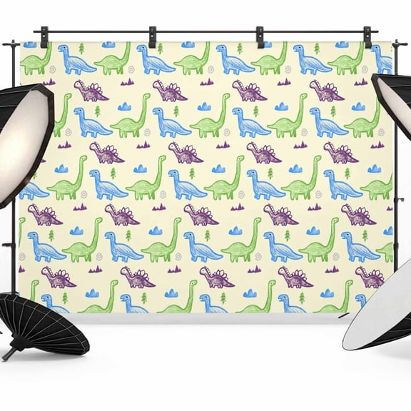 10x8ft Photo Backdrop, Cartoon Dinosaur Soft Polyester Backdrop Curtains Photography Backdrops, Watercolor Green Blue Dino Yellow Brushed Background for Photoshoots Studio Video Portrait Parties