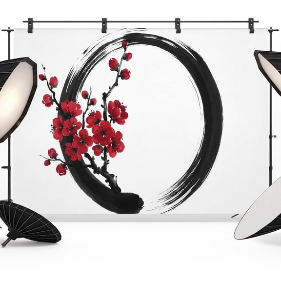 10x8ft Photo Backdrop, Cherry Blossom Soft Polyester Backdrop Curtains Photography Backdrops, Japanese Red Plum Flower Oriental Art Brushed Background for Photoshoots Studio Video Portrait Parties