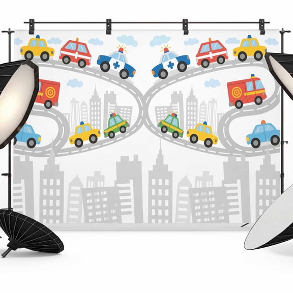 10x8ft Photo Backdrop, Childlike Fun Soft Polyester Backdrop Curtains Photography Backdrops, Abstract Modern City Car Silhouette Watercolor Brushed Background for Photoshoots Studio Video Portrait