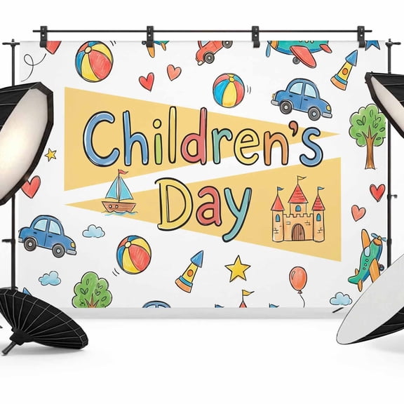 10x8ft Photo Backdrop, Children's Day Soft Polyester Backdrop Curtains Photography Backdrops, Car Tree Stars Cartoon Modern Art Brushed Background for Photoshoots Studio Video Portrait Parties