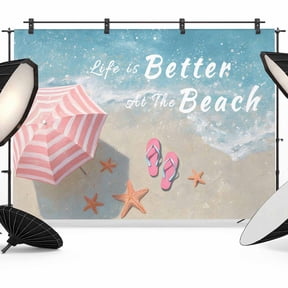 10x8ft Photo Backdrop, Coastal Beach Soft Polyester Backdrop Curtains Photography Backdrops, Summer Ocean Waves Vacation Starfish Blue Brushed Background for Photoshoots Studio Video Portrait Parties