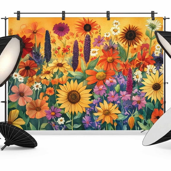 10x8ft Photo Backdrop, Colorful Flowers Soft Polyester Backdrop Curtains Photography Backdrops, Farmhouse Sunflower Daisy Brushed Background for Photoshoots Studio Video Portrait Parties