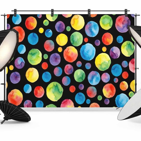 10x8ft Photo Backdrop, Colorful Polka Dot Soft Polyester Backdrop Curtains Photography Backdrops, Cartoon Watercolor Graffiti Black Brushed Background for Photoshoots Studio Video Portrait Parties