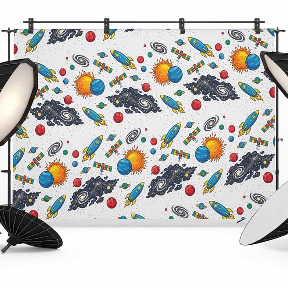 10x8ft Photo Backdrop, Colorful Rocket Spaceship Soft Polyester Backdrop Curtains Photography Backdrops, Cartoon Modern Abstract Art Brushed Background for Photoshoots Studio Video Portrait Parties