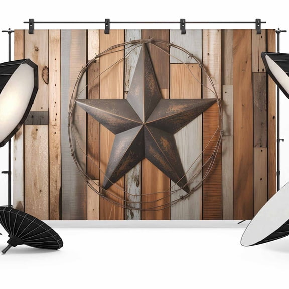 10x8ft Photo Backdrop, Country Star Brown Soft Polyester Backdrop Curtains Photography Backdrops, Western Texas Vintage Farmhouse Wooden Brushed Background for Photoshoots Studio Portrait Parties