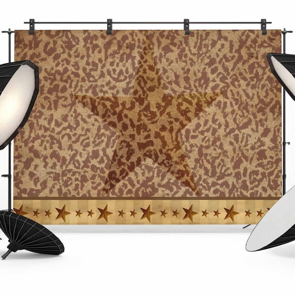 10x8ft Photo Backdrop, Country Star Retro Soft Polyester Backdrop Curtains Photography Backdrops, Vintage Brown Leopard Print Texas Stars Brushed Background for Photoshoots Studio Video Portrait