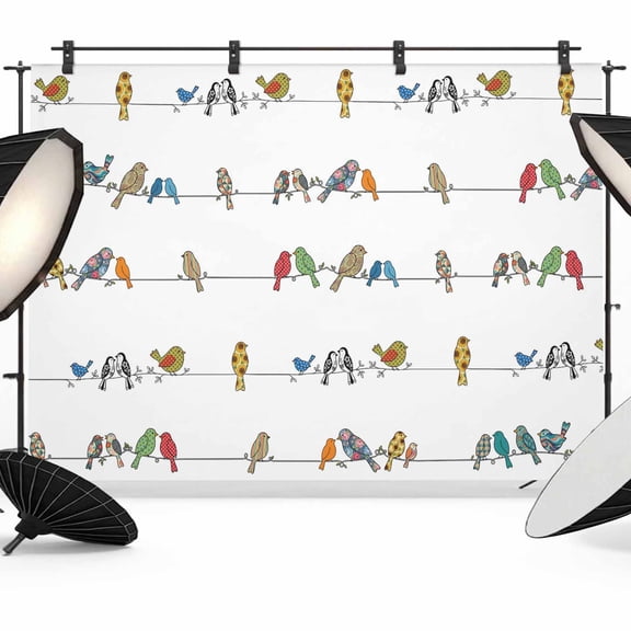 10x8ft Photo Backdrop, Cute Birds Soft Polyester Backdrop Curtains Photography Backdrops, Funny Snowflake Wire Sparrow Brushed Background for Photoshoots Studio Video Portrait Parties