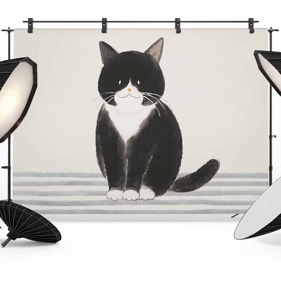 10x8ft Photo Backdrop, Cute Cats Soft Polyester Backdrop Curtains Photography Backdrops, Modern Abstract Ink Painting Gray Striped Brushed Background for Photoshoots Studio Video Portrait Parties