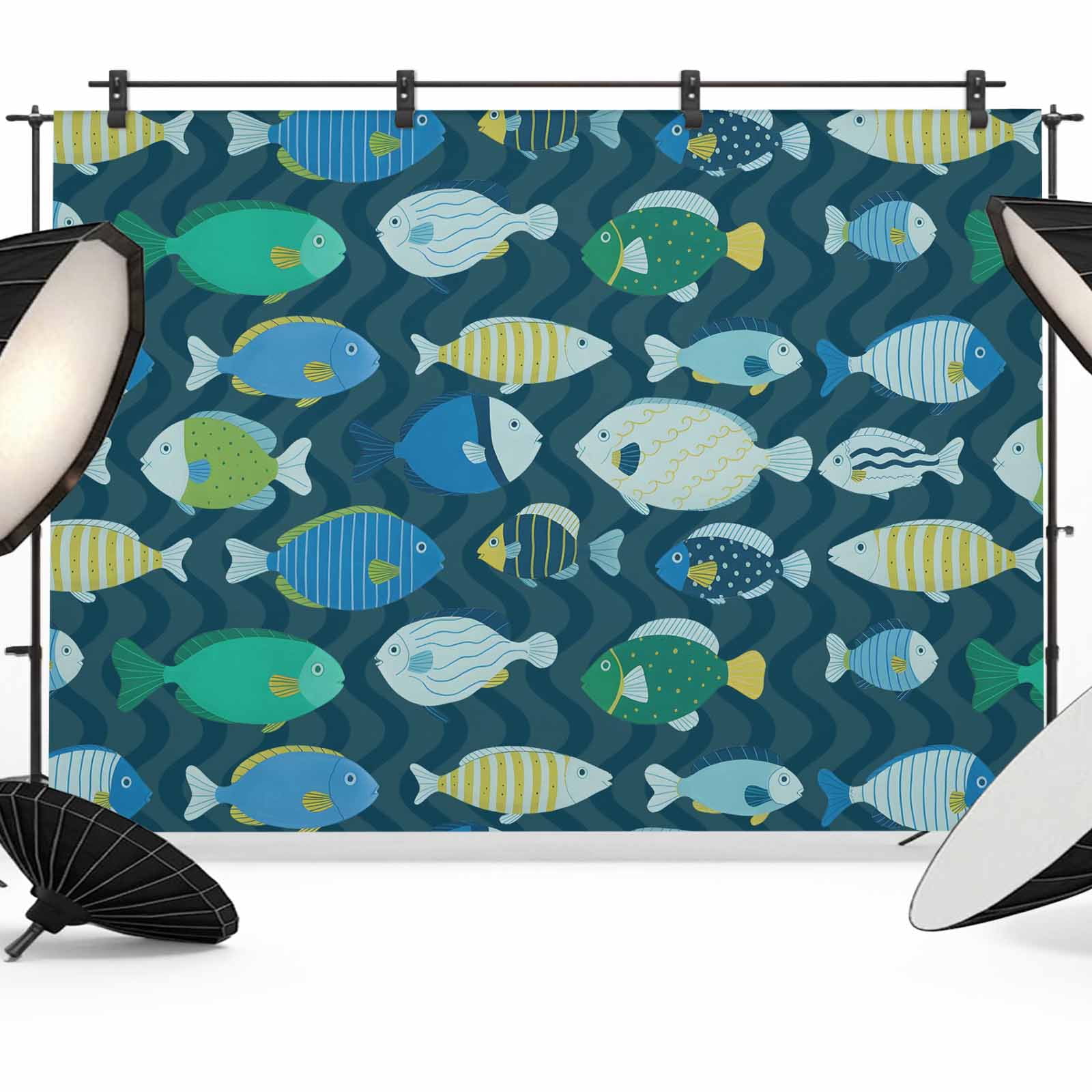 10x8ft Photo Backdrop, Deep Green Fishes Soft Polyester Backdrop ...