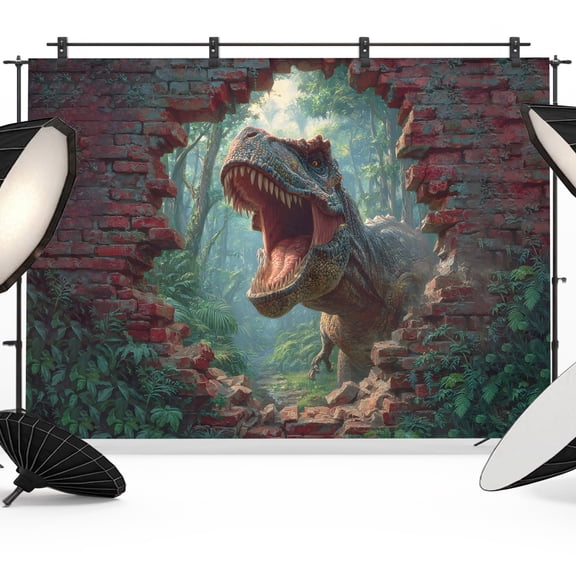 10x8ft Photo Backdrop, Dinosaur Soft Polyester Backdrop Curtains Photography Backdrops, Adventure Animal Dramatic Cracked Brick Wall Brushed Background for Photoshoots Studio Video Portrait Parties