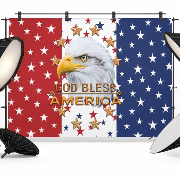 10x8ft Photo Backdrop, Eagle Independence Day Soft Polyester Backdrop Curtains Photography Backdrops, 4th of July Stars Red Blue Brushed Background for Photoshoots Studio Video Portrait Parties