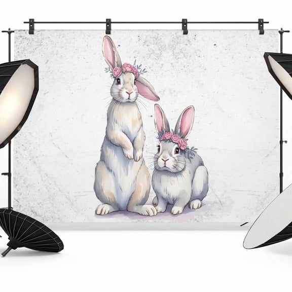 10x8ft Photo Backdrop, Easter Bunny Soft Polyester Backdrop Curtains Photography Backdrops, Cute Rabbits with Rings Retro Country Brushed Background for Photoshoots Studio Video Portrait Parties