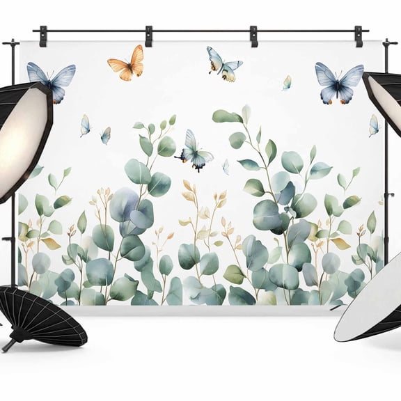 10x8ft Photo Backdrop, Eucalyptus Soft Polyester Backdrop Curtains Photography Backdrops, Spring Butterfly Nature Plant Aesthetics Brushed Background for Photoshoots Studio Video Portrait Parties