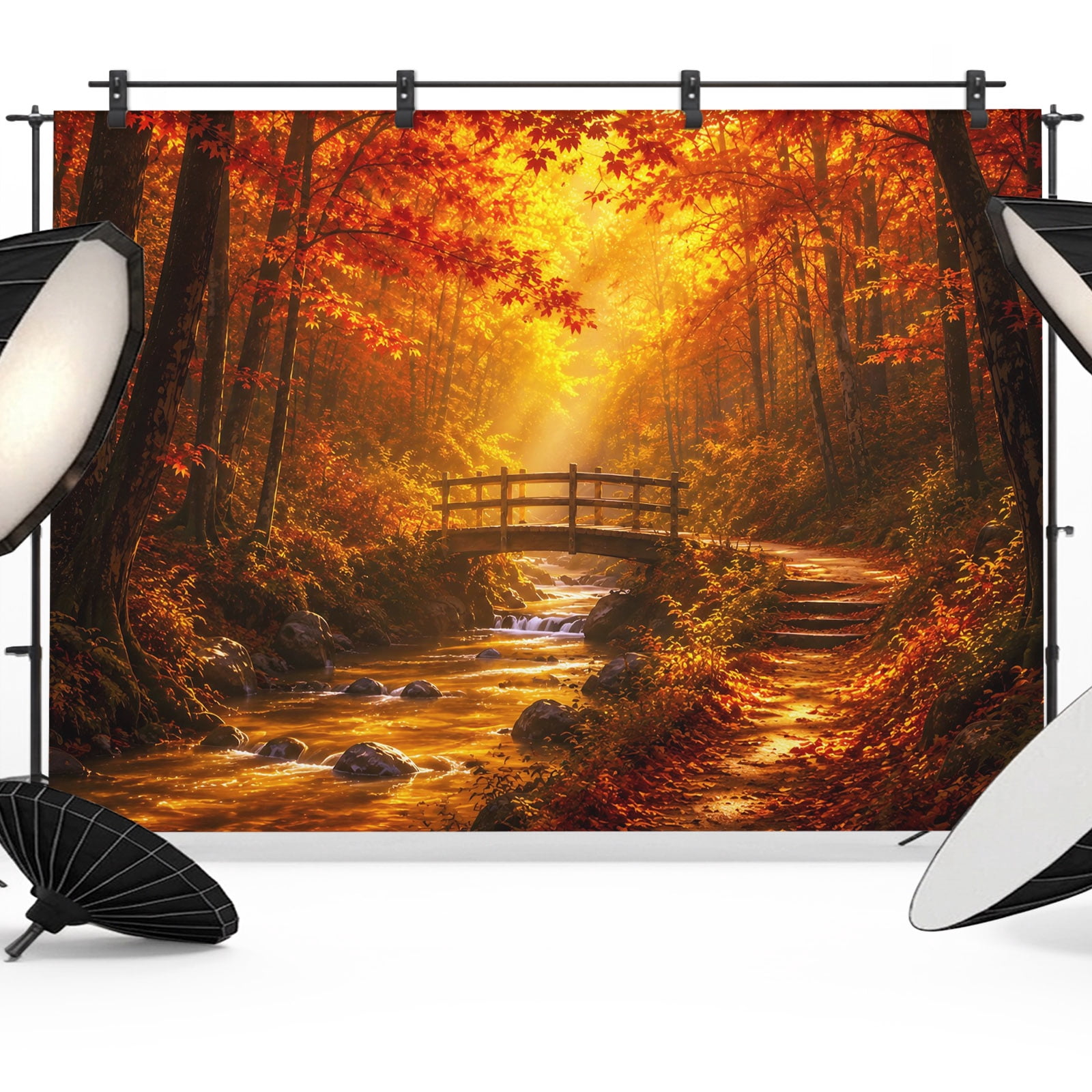 10x8ft Photo Backdrop, Fall Maple Forest Soft Polyester Backdrop ...