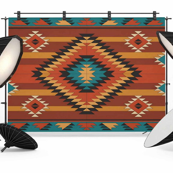 10x8ft Photo Backdrop, Farmhouse Aztec Soft Polyester Backdrop Curtains Photography Backdrops, Southwest Brown Geometric Retro Brushed Background for Photoshoots Studio Video Portrait Parties