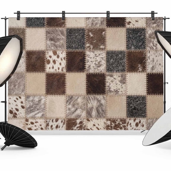 10x8ft Photo Backdrop, Farmhouse Cow Print Soft Polyester Backdrop Curtains Photography Backdrops, Country Patchwork Cowhide Fur Plaid Brushed Background for Photoshoots Studio Video Portrait Parties