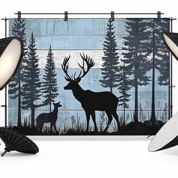 10x8ft Photo Backdrop, Farmhouse Deer Soft Polyester Backdrop Curtains Photography Backdrops, Vintage Country Forest Mountain Wooden Brushed Background for Photoshoots Studio Video Portrait Parties