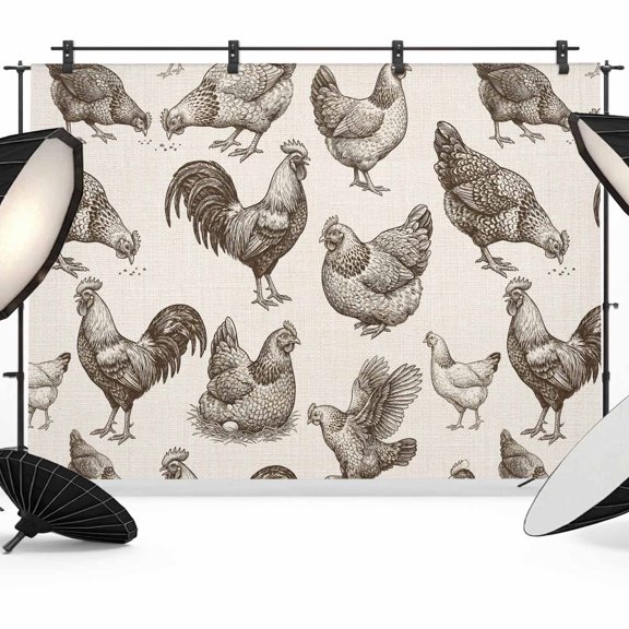 10x8ft Photo Backdrop, Farmhouse Rooster Soft Polyester Backdrop Curtains Photography Backdrops, Rustic Animals Vintage Linen Brushed Background for Photoshoots Studio Video Portrait Parties
