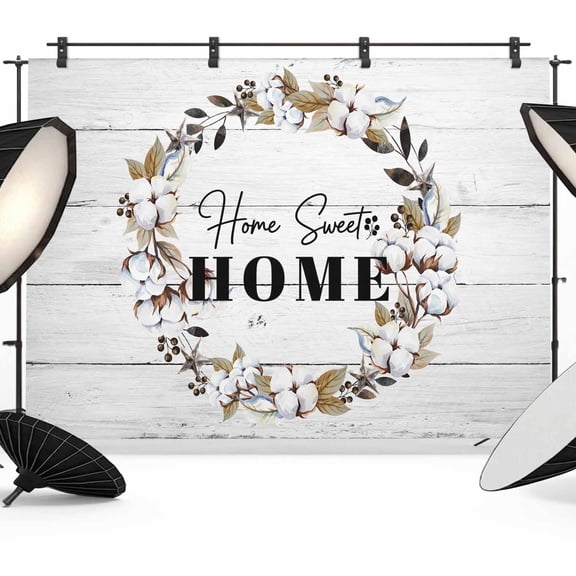 10x8ft Photo Backdrop, Farmhouse Wreath Soft Polyester Backdrop Curtains Photography Backdrops, Sweet Home Rustic Plants Texture Grey Wood Brushed Background for Photoshoots Studio Portrait Parties