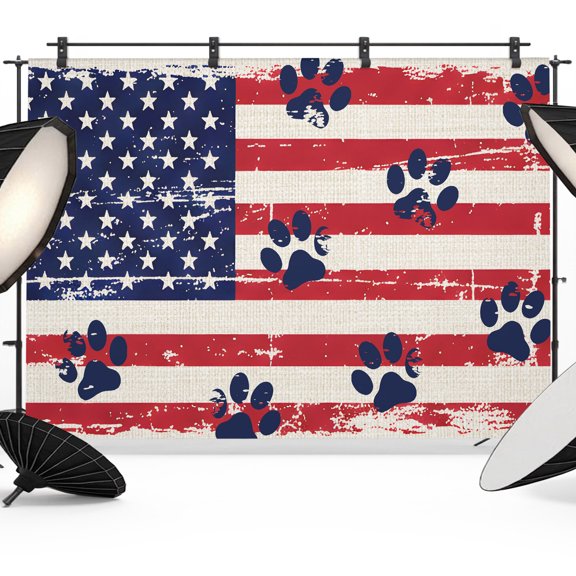 10x8ft Photo Backdrop, Flag Independence Day Soft Polyester Backdrop Curtains Photography Backdrops, Dog Paws Striped 4th of July Brushed Background for Photoshoots Studio Video Portrait Parties