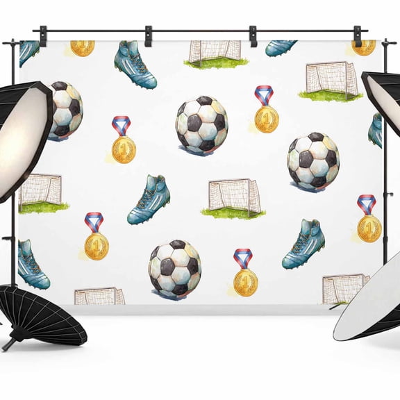 10x8ft Photo Backdrop, Football Soft Polyester Backdrop Curtains Photography Backdrops, Gold Medal Soccer Sports Brushed Background for Photoshoots Studio Video Portrait Parties