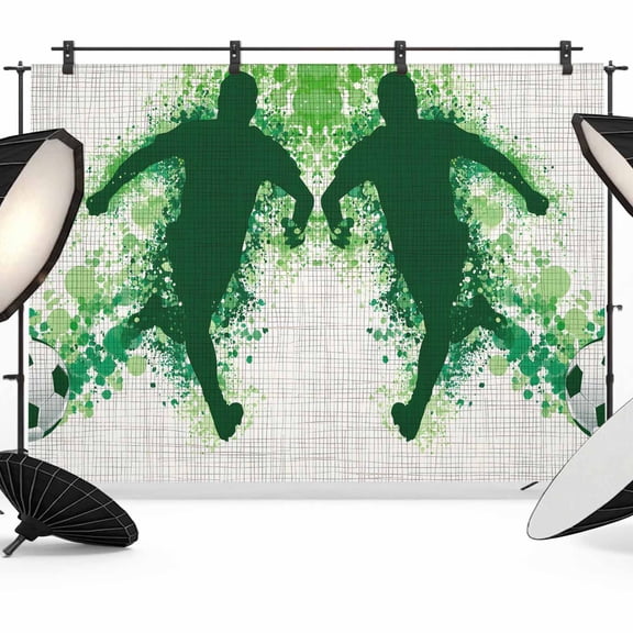 10x8ft Photo Backdrop, Football Soft Polyester Backdrop Curtains Photography Backdrops, Green Player Silhouette Soccer Sports Rustic Brushed Background for Photoshoots Studio Video Portrait Parties
