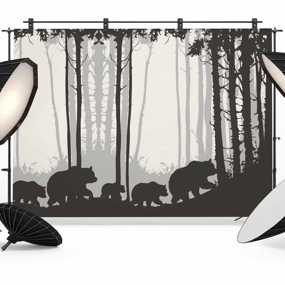 10x8ft Photo Backdrop, Forest Bear Soft Polyester Backdrop Curtains Photography Backdrops, Black Grey Country Farmhouse Nature Tree Brushed Background for Photoshoots Studio Video Portrait Parties