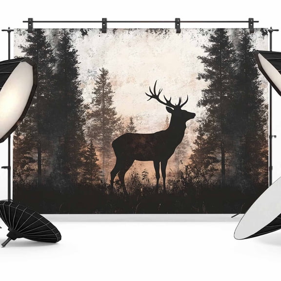 10x8ft Photo Backdrop, Forest Tree Elk Soft Polyester Backdrop Curtains Photography Backdrops, Vintage Black Deer Animal Wild Plant Brushed Background for Photoshoots Studio Video Portrait Parties