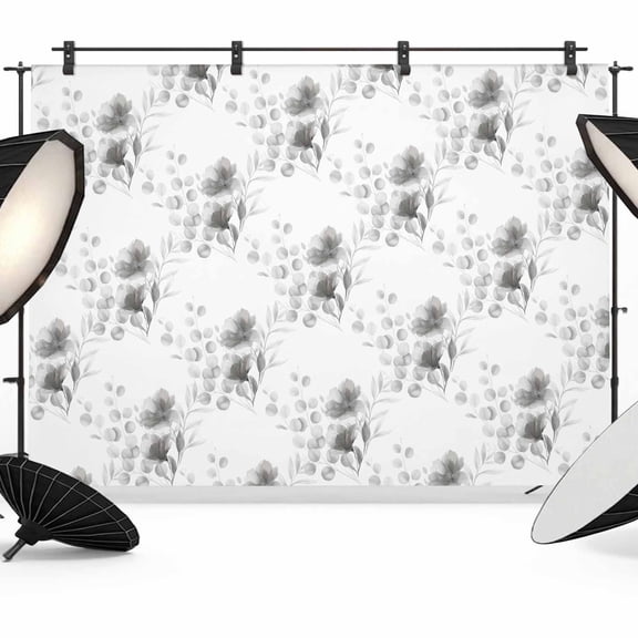 10x8ft Photo Backdrop, Gray Poppy Flowers Soft Polyester Backdrop Curtains Photography Backdrops, Spring Eucalyptus Leaves Rustic Brushed Background for Photoshoots Studio Video Portrait Parties