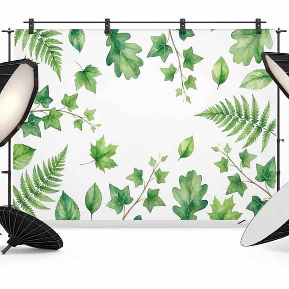 10x8ft Photo Backdrop, Green Botanical Soft Polyester Backdrop Curtains Photography Backdrops, Spring Ivy Ferns Leaves Plants Brushed Background for Photoshoots Studio Video Portrait Parties